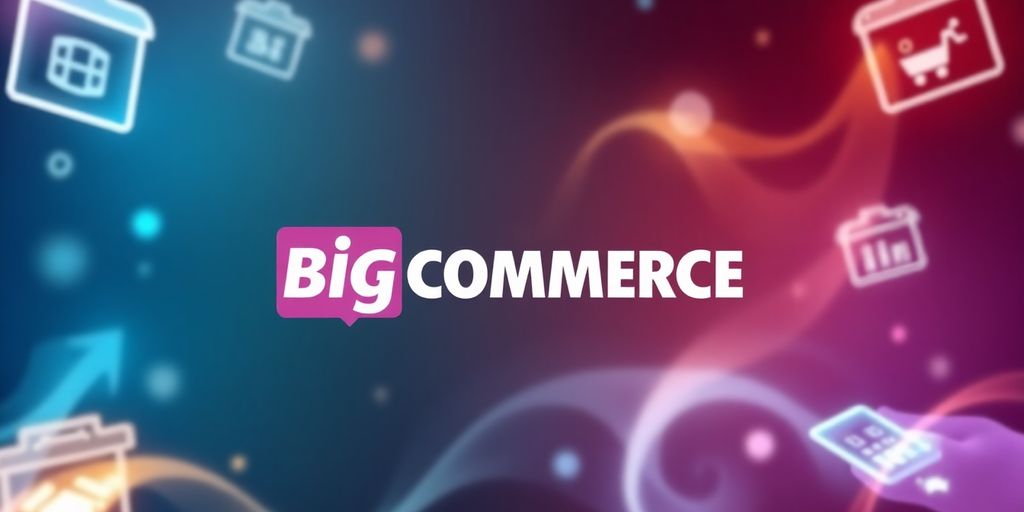 BigCommerce logo with sleek ecommerce interface elements.