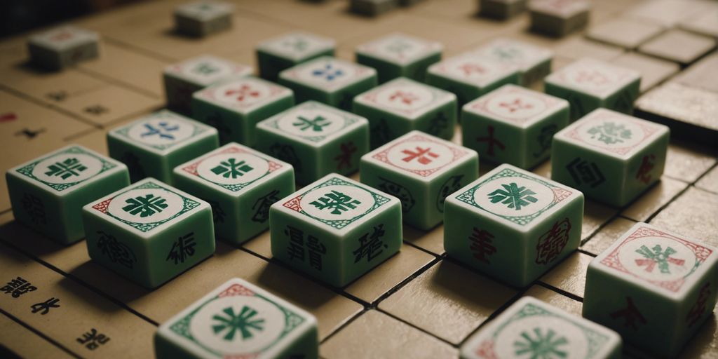Close-up of Mahjong tiles with intricate designs, set against the Die Rise map from Call of Duty: Black Ops II.