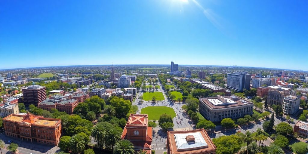 Vibrant Adelaide cityscape with lush parklands.