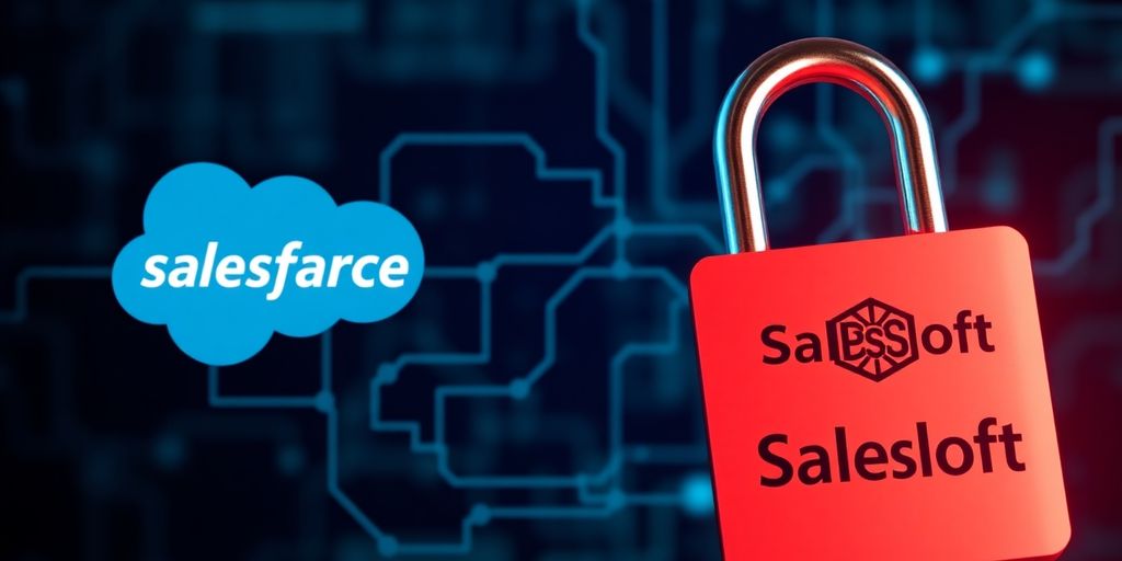 Salesforce and Salesloft logos connected by a digital chain.