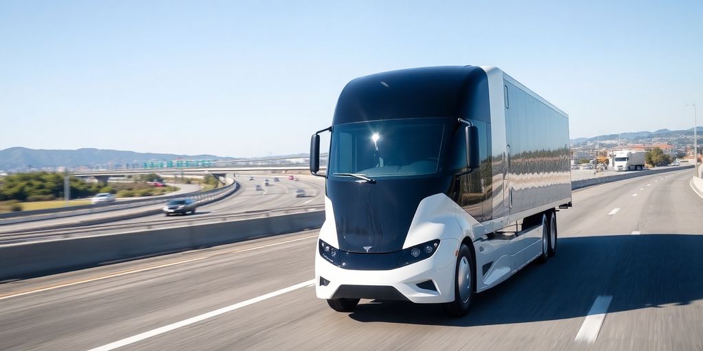 Autonomous truck driving on a highway.