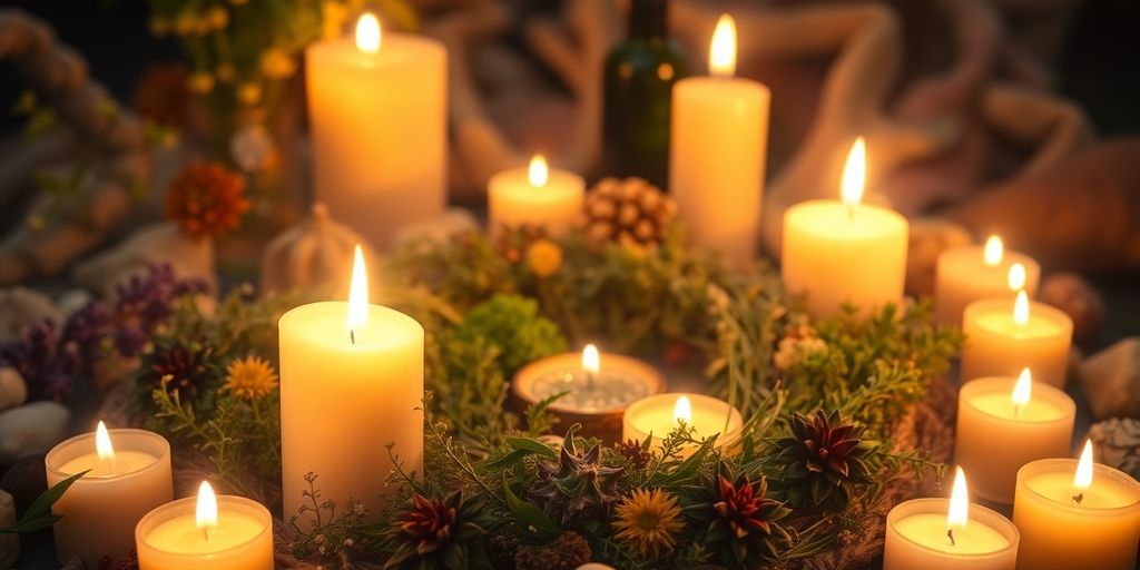 Cenas de rituais com velas e ervas para emagrecimento.