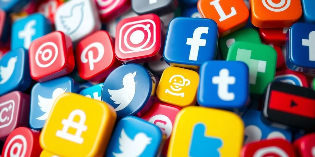 Social media icons bursting with vibrant energy.