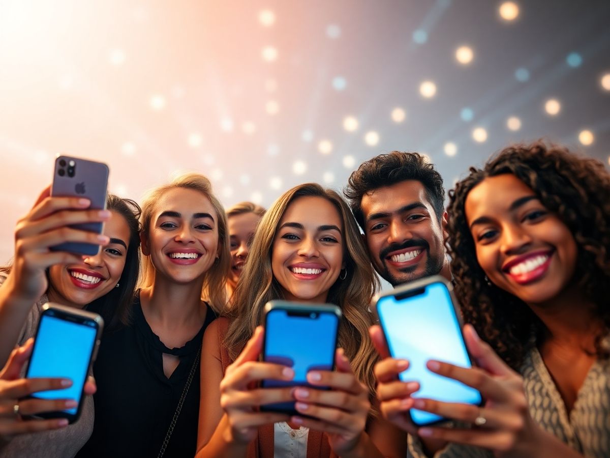 Vedete zâmbitoare, telefoane inteligente, interacțiune socială, viitor
