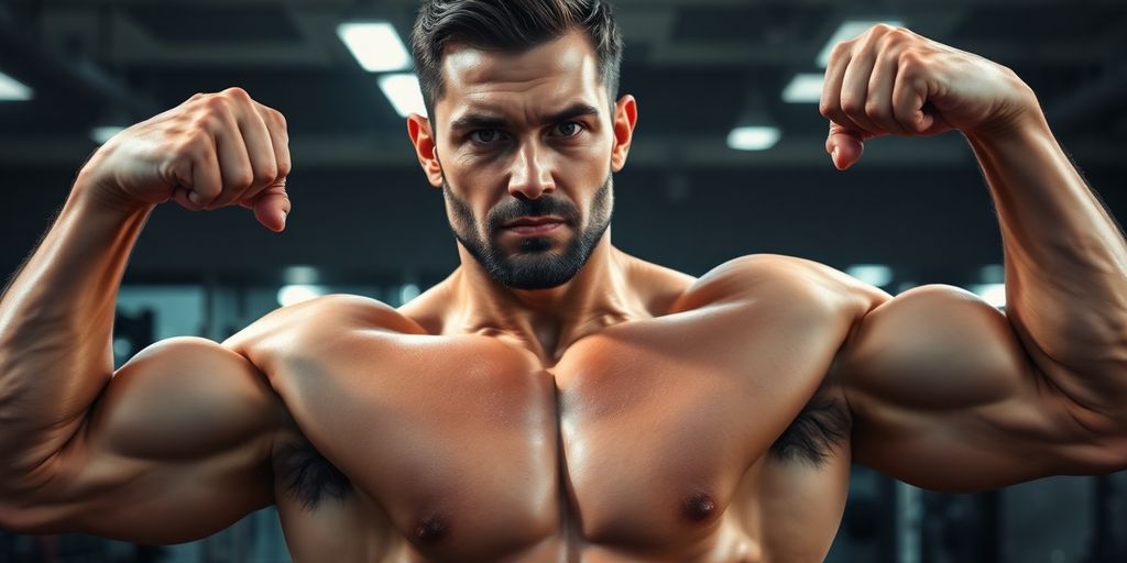 Man flexing muscles after workout for muscle growth.