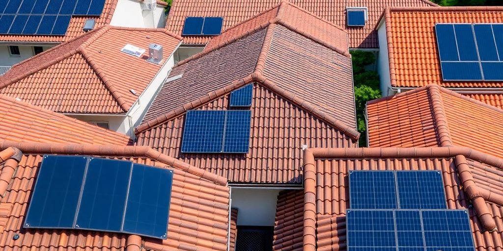 Different roof types with solar panels installed on them.