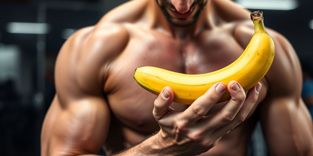Man eating a banana post-workout.