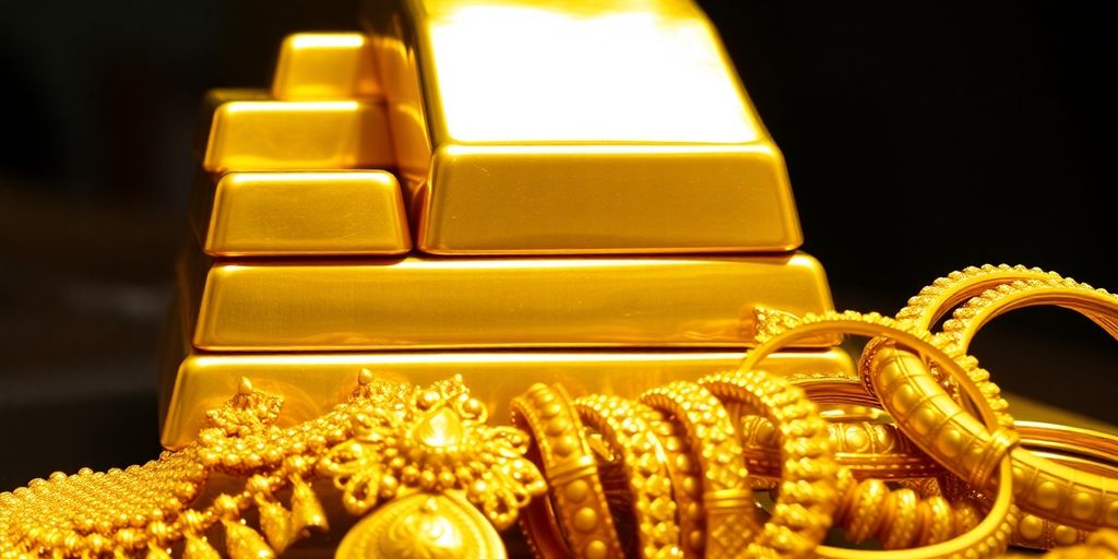 Lingots d'or et bijoux indiens anciens
