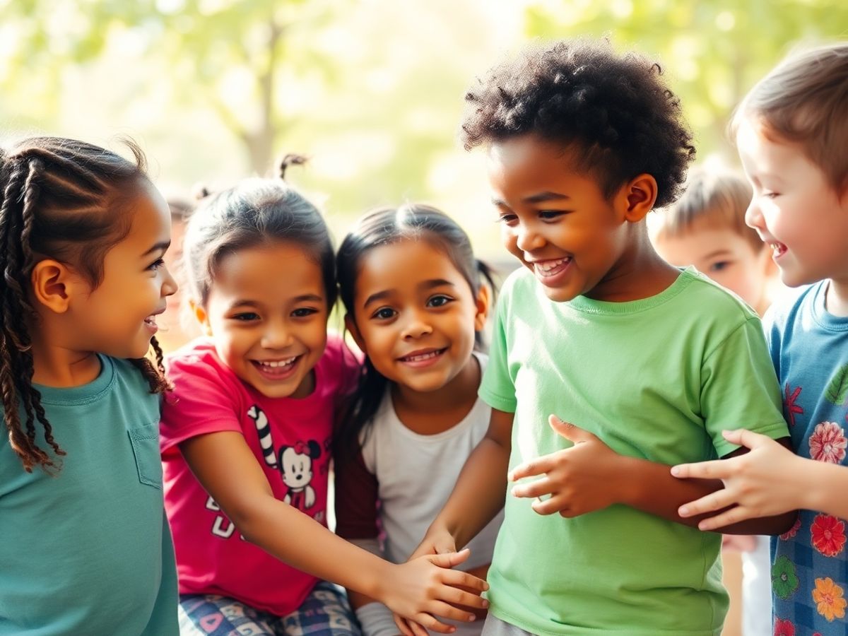 Copii interacționând fericiți la joacă.