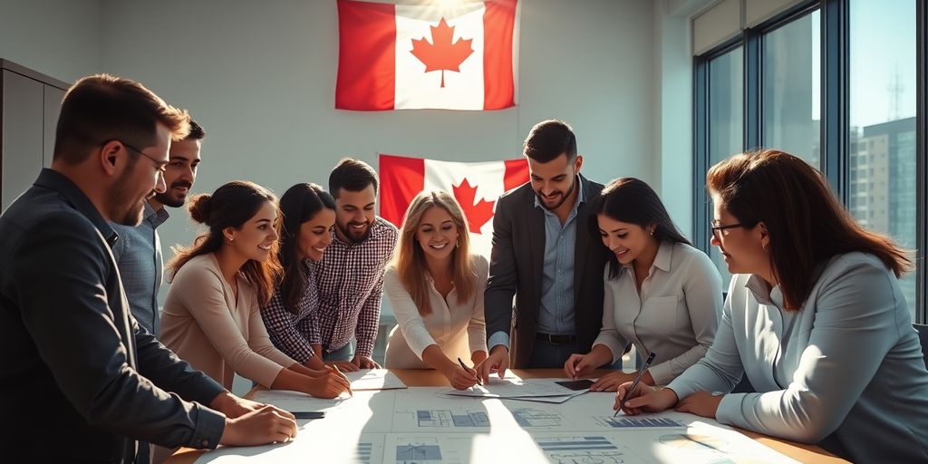 Emprendedores planificando ideas de negocio en Canadá.
