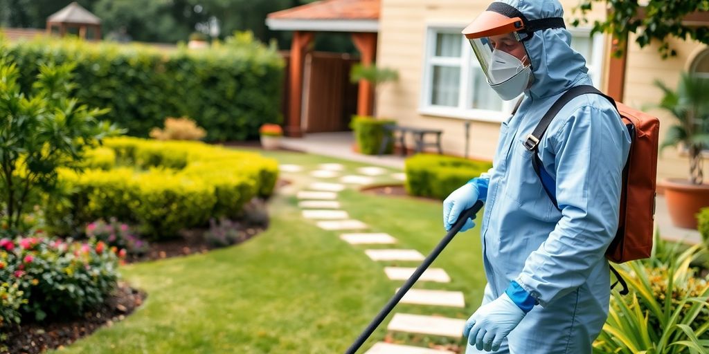 Specialist în deratizare și dezinsectie la lucru.