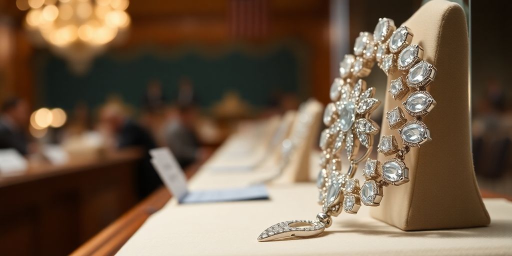 Bijoux en vente aux enchères avec un fond flou.