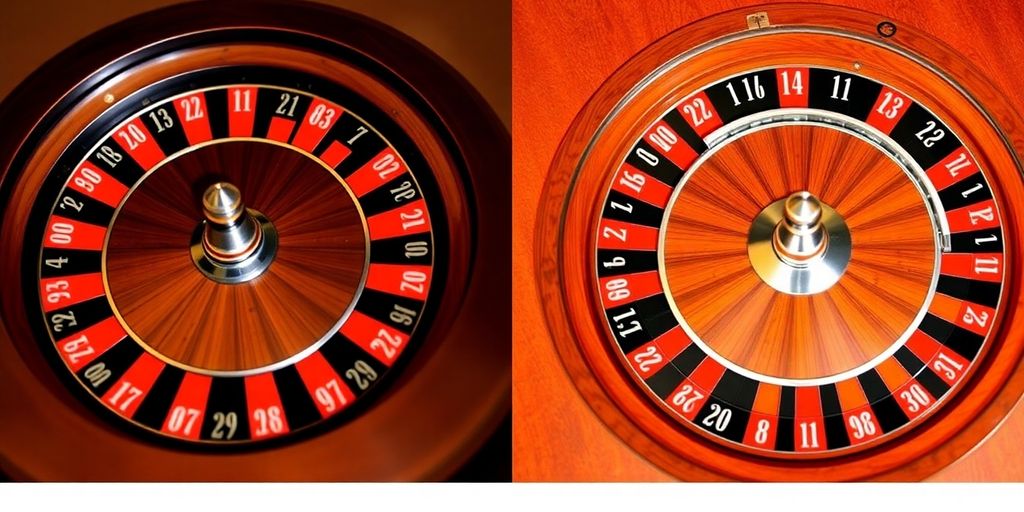 Roulette wheels with different coloured pockets.