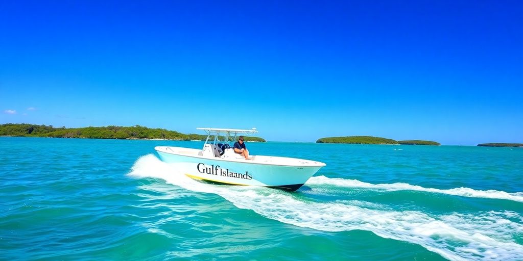 Gulf Island Charters boat in clear Gulf Shores waters.