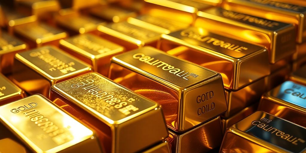 Lingots d'or purs brillants, reflétant la lumière dorée.