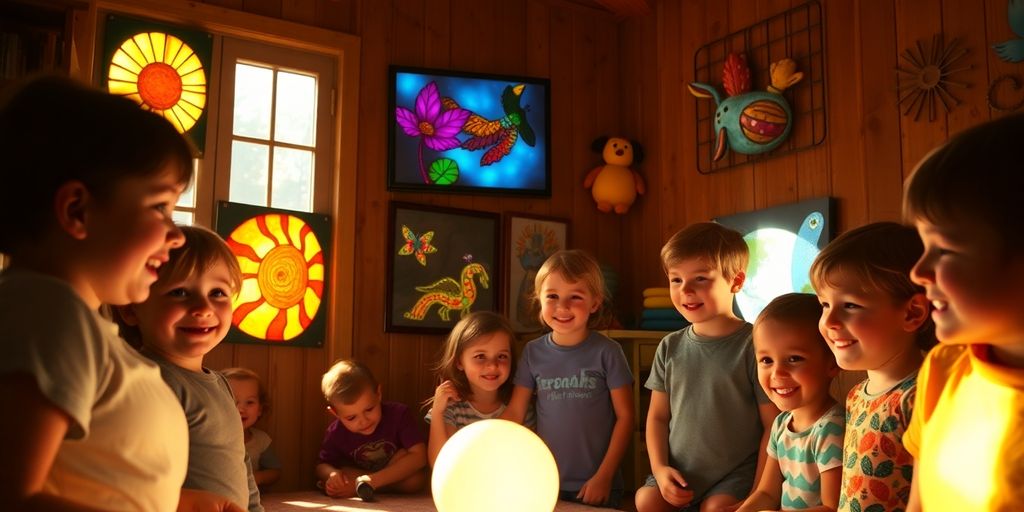 Children admiring personalized wall art.