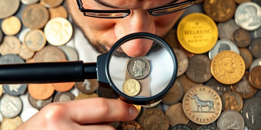 Expert en numismatique examinant des pièces rares.