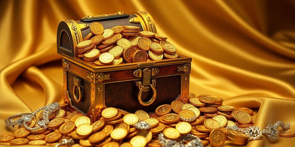 Coffre au trésor rempli de pièces d'or.