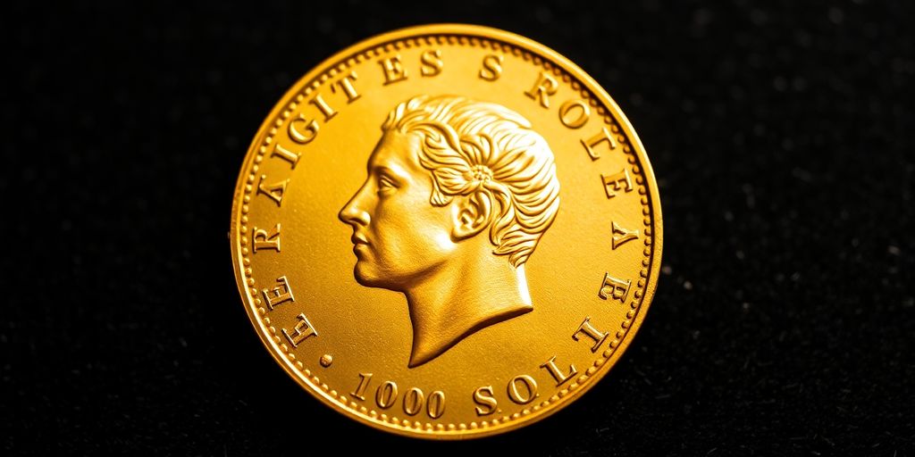 Une pièce de Napoléon en or sur fond sombre.