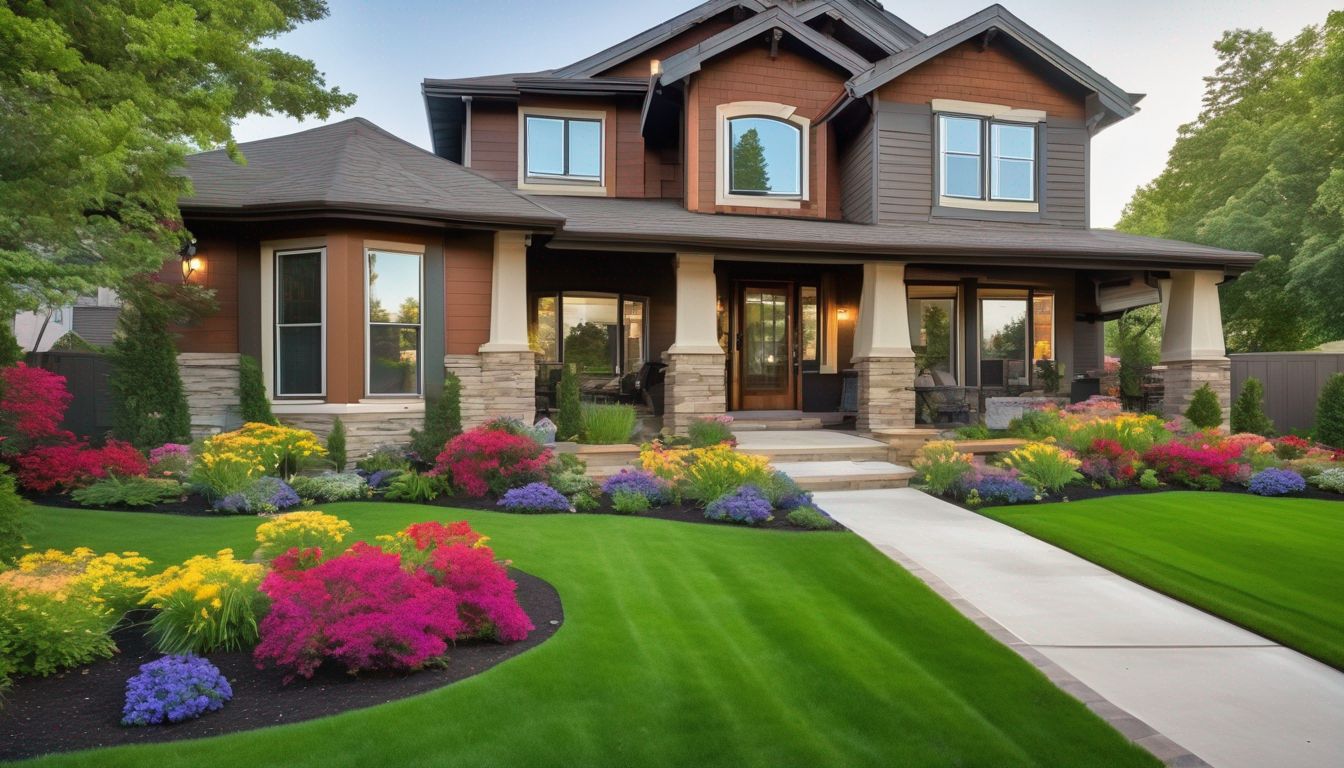 well-maintained front yard with lush green lawn and colorful flowers