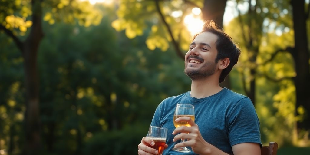Person enjoying nature during a drink-free moment outdoors.
