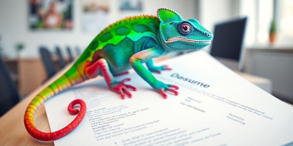 Chameleon changing color on a resume.