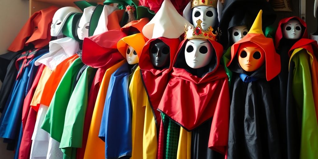 Costumes neatly stored after Halloween.