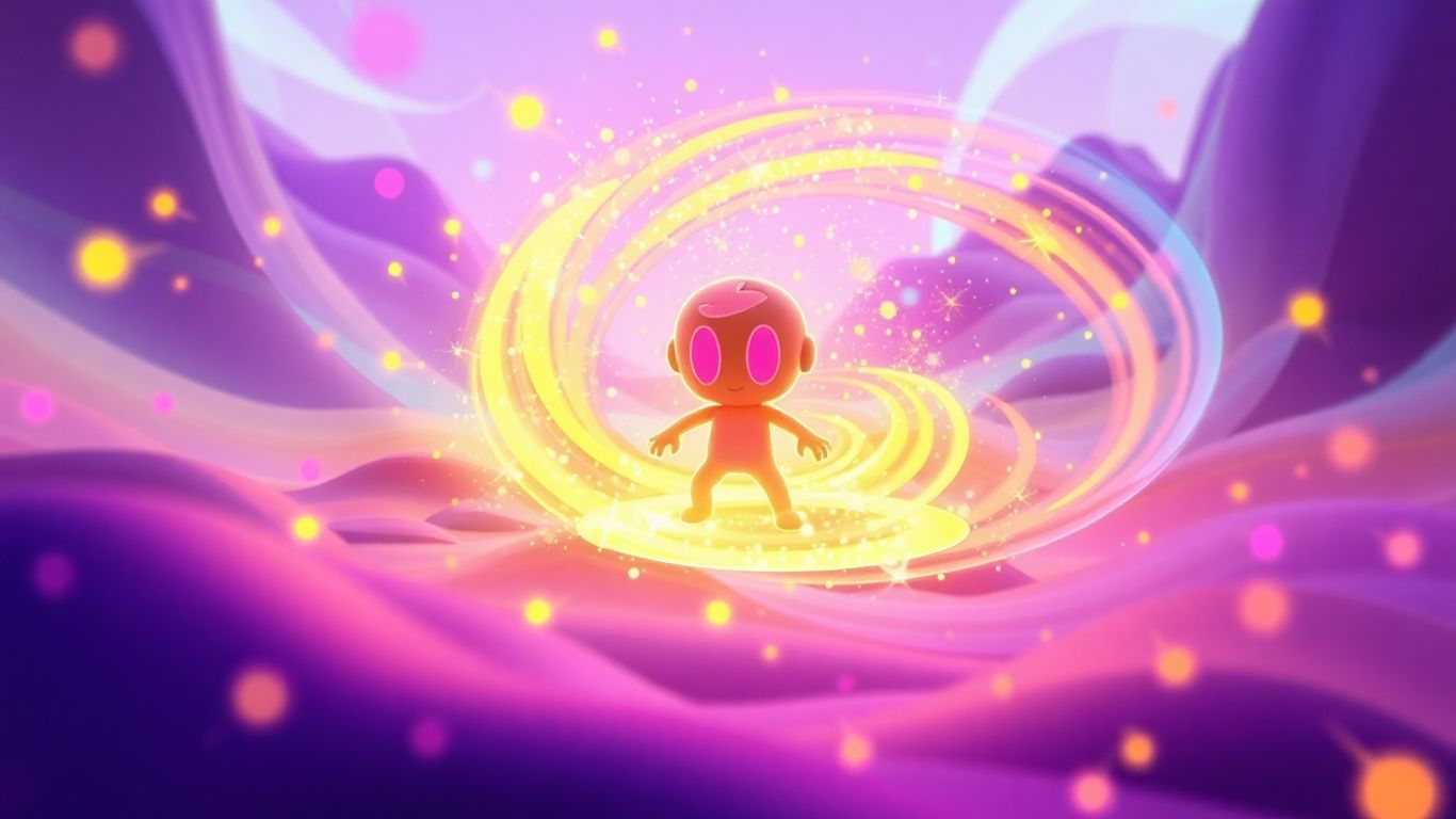 Colorful particles swirling around a game character