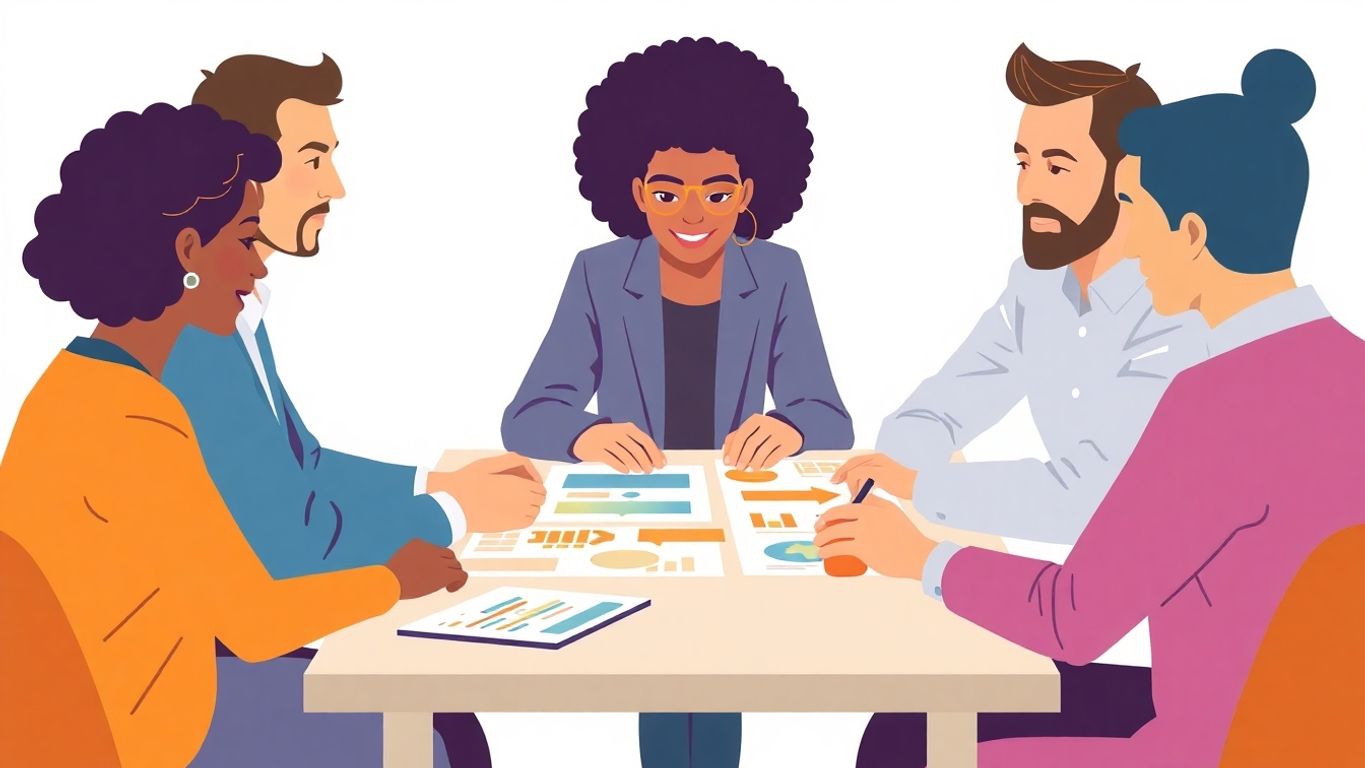 Illustrasjon av forretningsfolk i samarbeid.