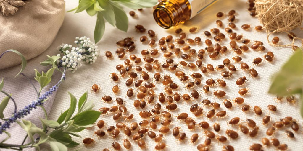 Ploșnițe pe o suprafață moale, remedii naturale în jur.