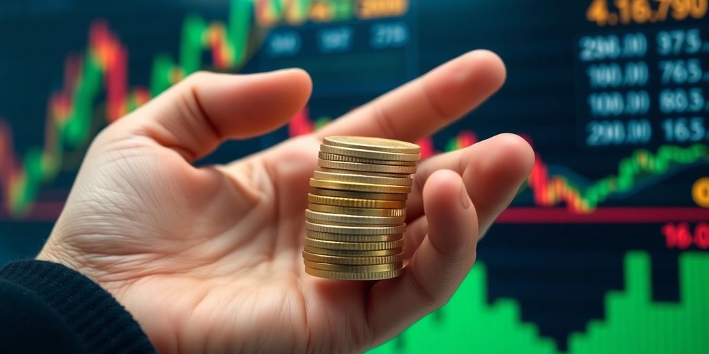 Hand holding coins focused on financial growth.