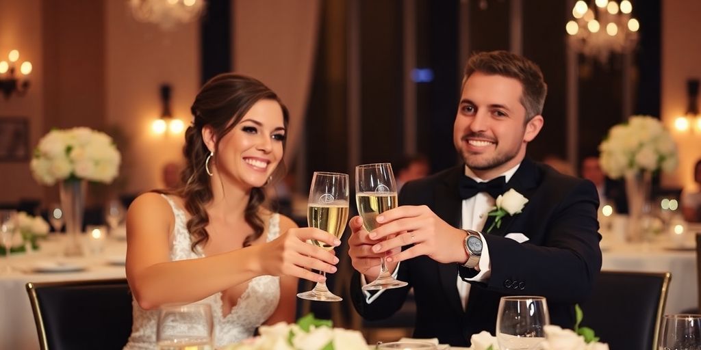 Dallas wedding couple celebrating with champagne.