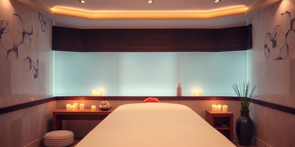 Rahatlatıcı bir masaj ortamı ve mumlar.