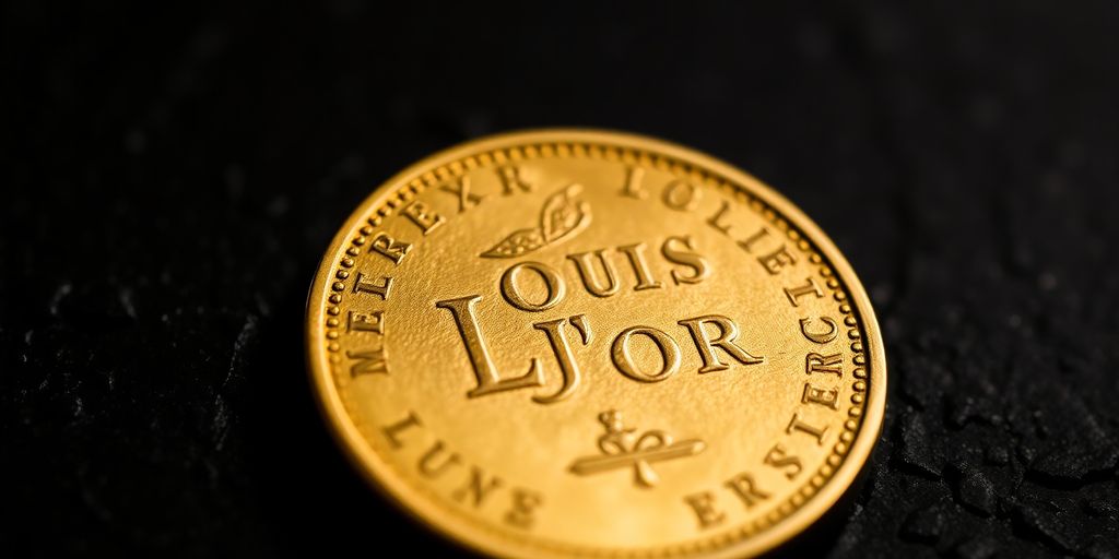Un Louis d'or ancien scintillant sur un fond sombre.