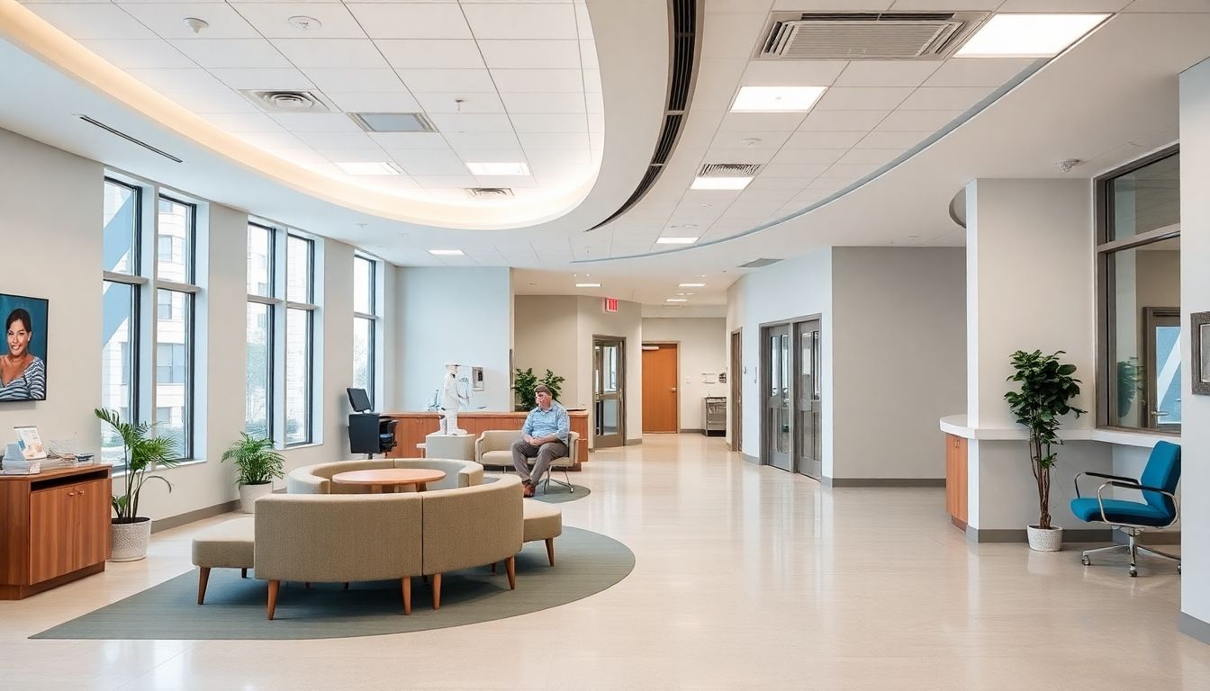 Interior of a modern healthcare facility with bright lighting.