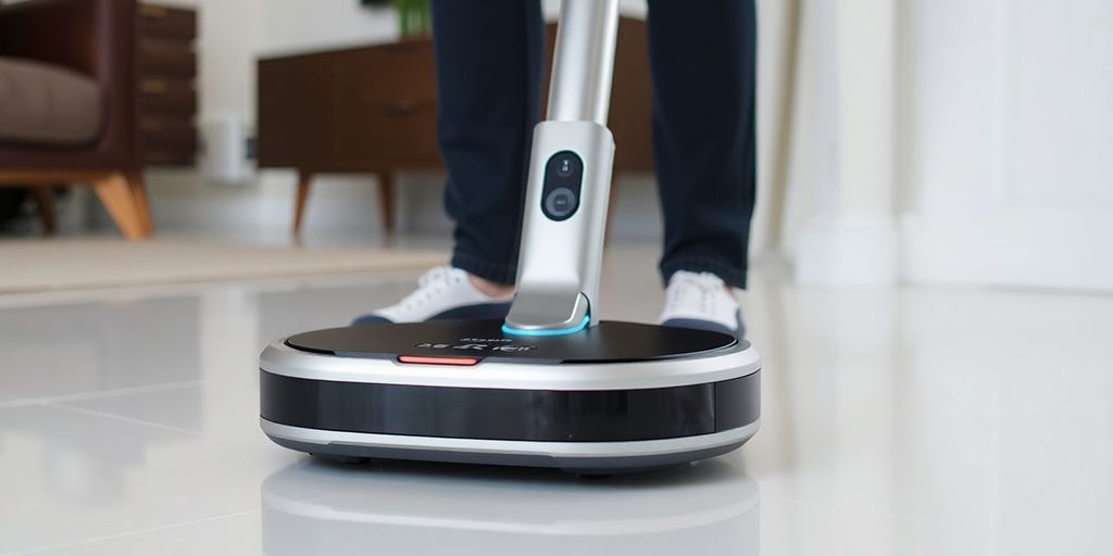 Roborock E4 Staubsauger in Aktion auf einem Boden.