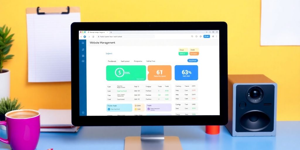 Computer screen showing website management dashboard in workspace.