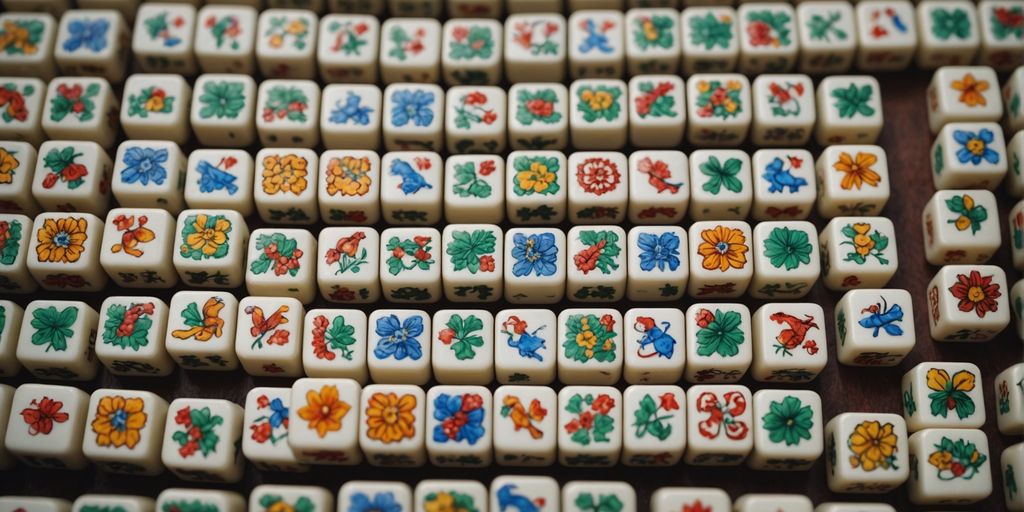 Mahjong tiles with various animal designs neatly displayed.