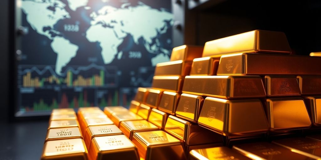 Des lingots d'or empilés dans un coffre-fort.