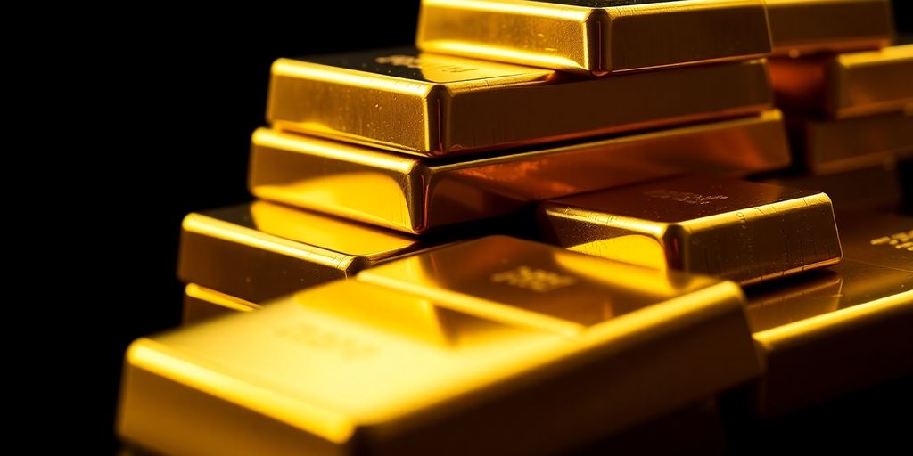 Barres d'or brillantes sur fond sombre.