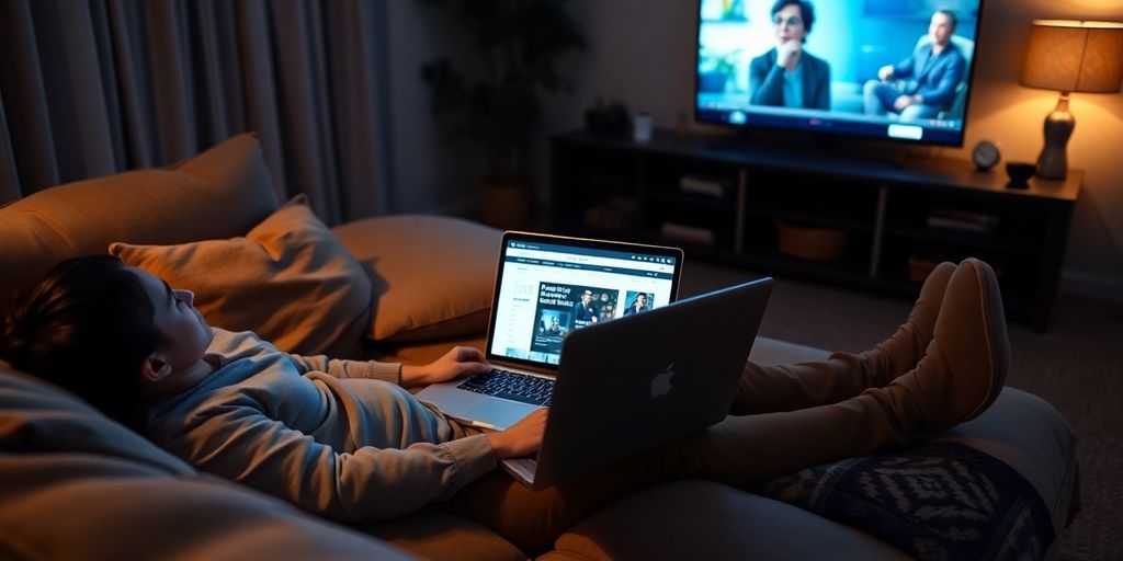 Person watching Netflix while working on personal branding.
