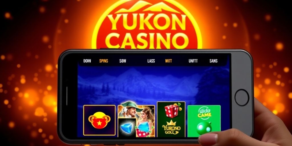 Casino doré Yukon sur mobile, ambiance festive.