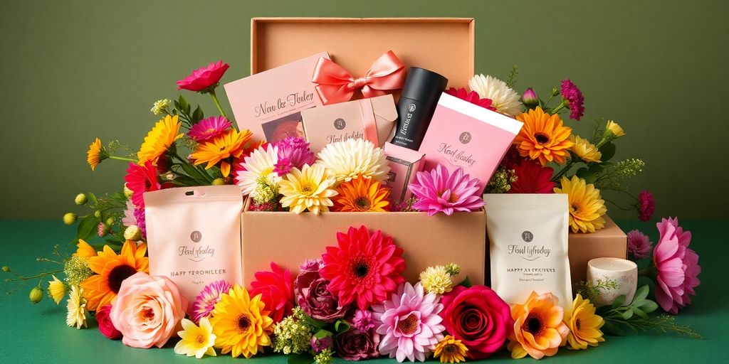 Colorful gift box with flowers, representing personalized gifting.