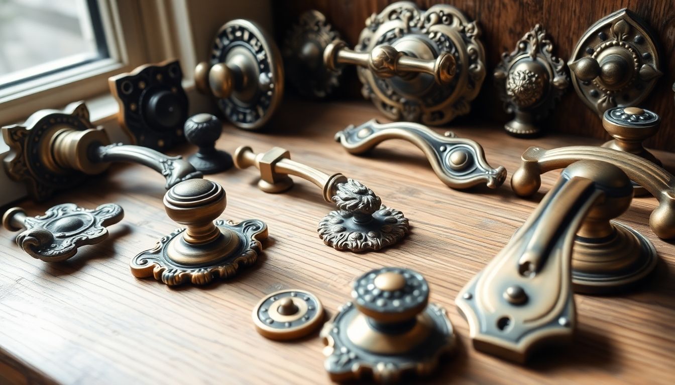 Vintage door handles in elegant designs and finishes.