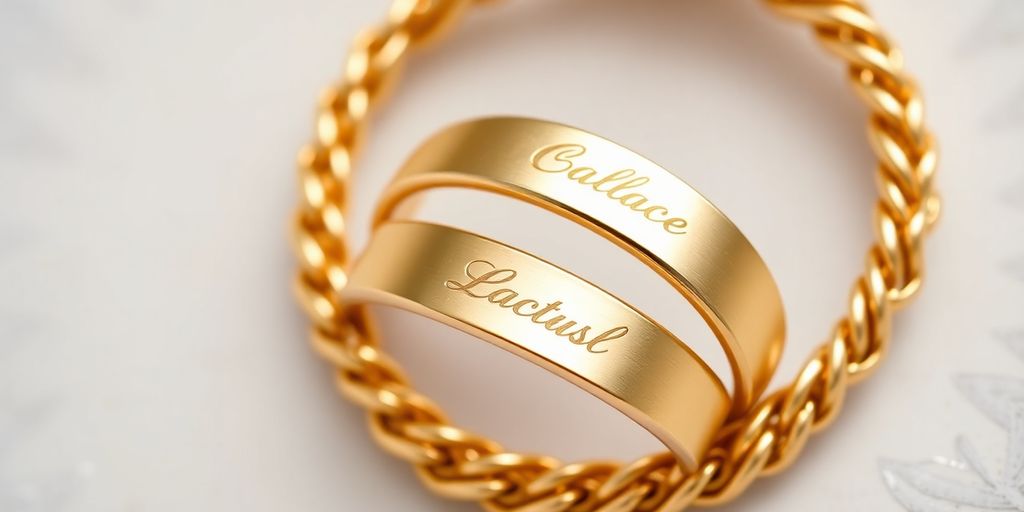 Bijoux en or gravés avec des détails raffinés.