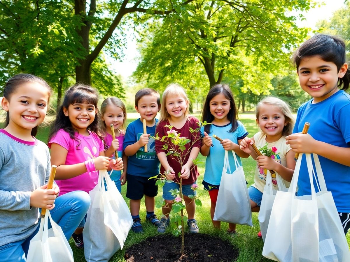 Copii implicați în activități de mediu, învățând despre responsabilitate.