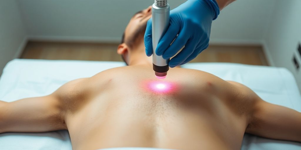 Male chest and back undergoing laser hair removal treatment photograph