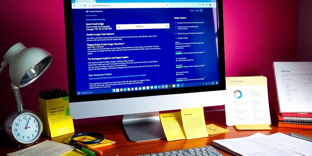 Computerbildschirm mit Suchergebnissen für SEO-Optimierung.