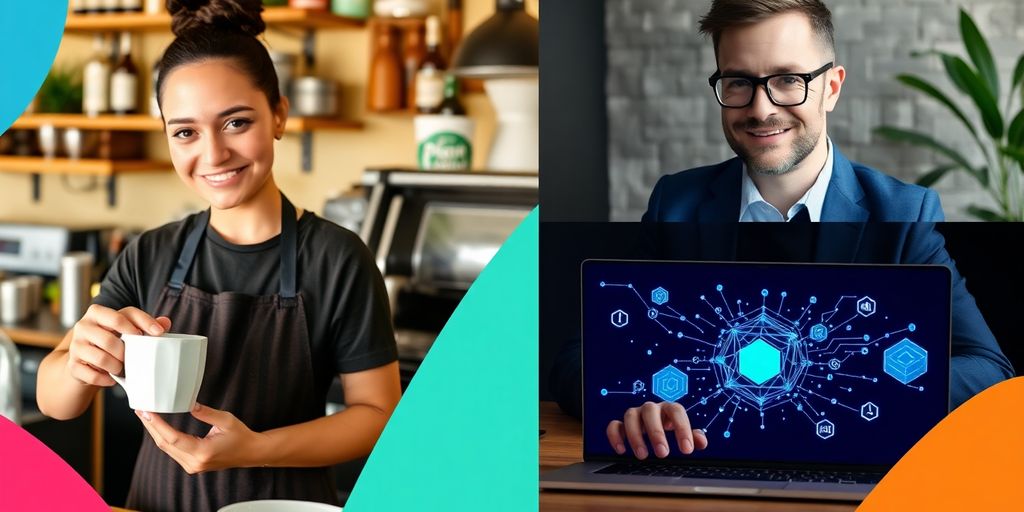 Barista and tech professional illustrating career pivots.