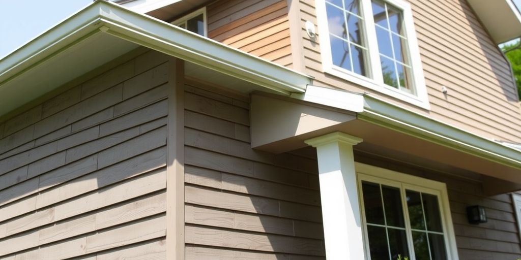 Modern home exterior with varied composite siding textures and colors.